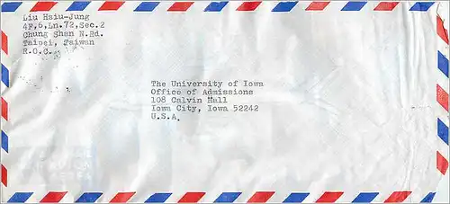 Lettre Cover for University of Iowa  Chine