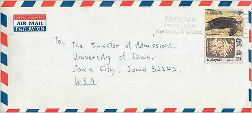 Lettre Cover Malaysia Malaisie Tortue Turtle University Iowa City