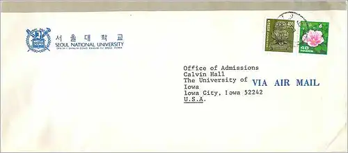 Lettre Cover Coree Seoul University Iowa City