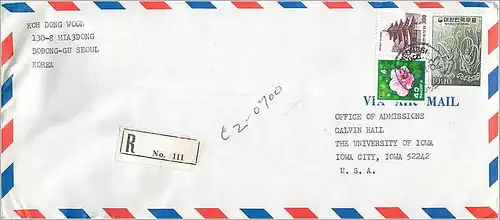 Lettre Cover Coree Seoul University Iowa City