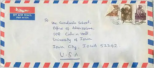 Lettre Cover Inde India University Iowa City