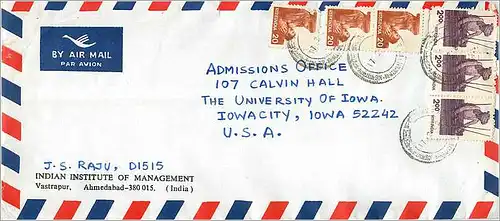 Lettre Cover Inde India University Iowa City