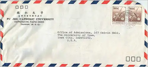Lettre Cover Chine China University Iowa City Taipei Fu Jen