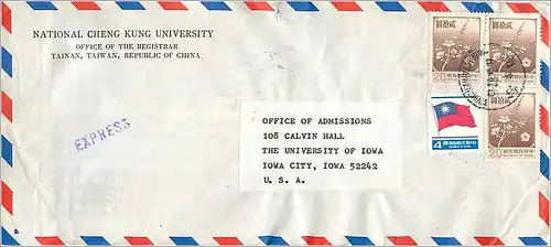 Lettre Cover Chine China University Iowa City Taipei Cheng Kung