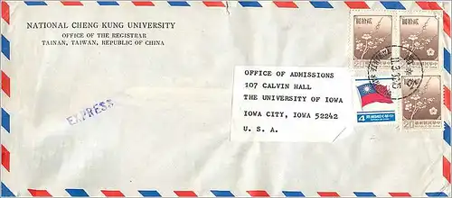 Lettre Cover Chine China University Iowa City Taipei Cheng Kung