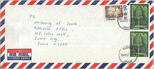 Lettre Cover Coree Malaysia University Iowa City