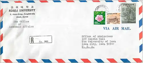 Lettre Cover Coree University Iowa City Seoul