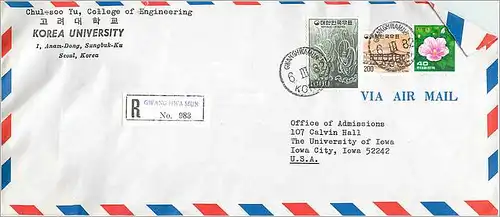 Lettre Cover Coree University Iowa City Seoul