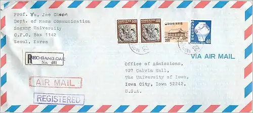 Lettre Cover Coree University Iowa City Seoul