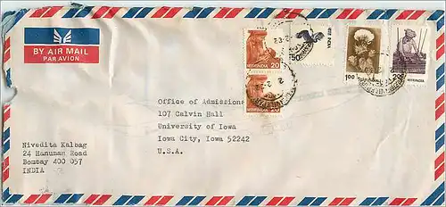 Lettre Cover Inde India University Iowa