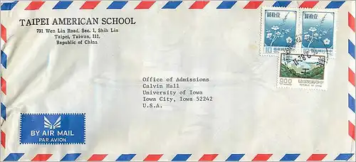 Lettre Cover Chine China University Iowa Taipei American School