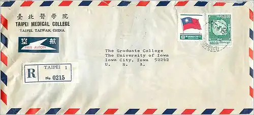 Lettre Cover Chine China University Iowa Taipei