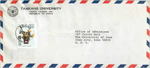 Lettre Cover Chine China University Iowa Cheng Kung