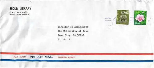 Lettre Cover Coree University Iowa Seoul