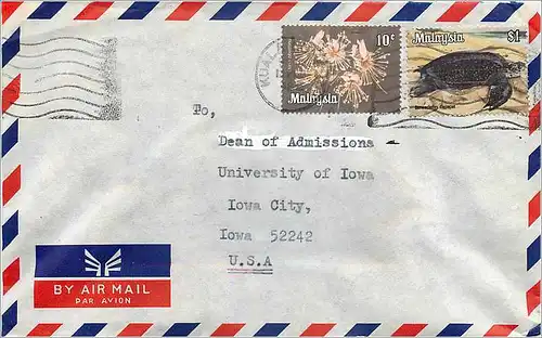 Lettre Cover for University of Iowa Malaysia Turtle