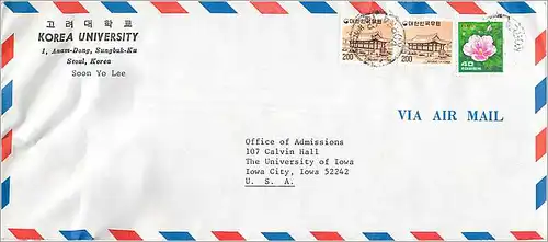 Lettre Cover for University of Iowa Coree