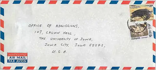 Lettre Cover for University of Iowa Malaysia Turtle