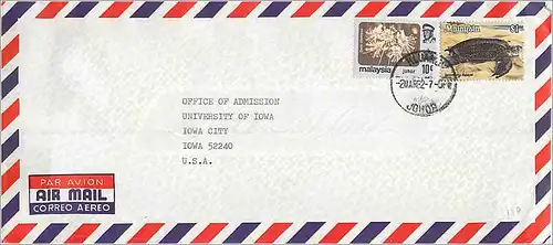 Lettre Cover for University of Iowa Malaysia Turtle
