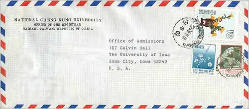 Lettre Cover for University of Iowa Chine