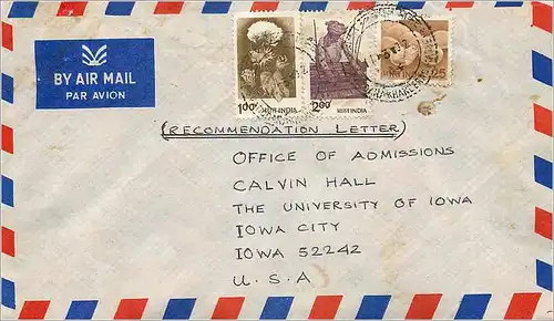 Lettre Cover for University of Iowa Inde India