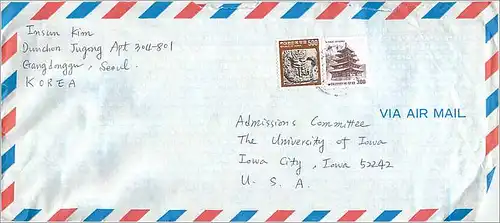 Lettre Cover for University of Iowa Coree