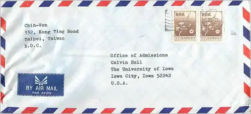 Lettre Cover for University of Iowa Chine