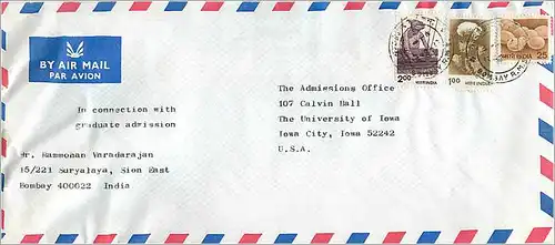 Lettre Cover for University of Iowa Inde India