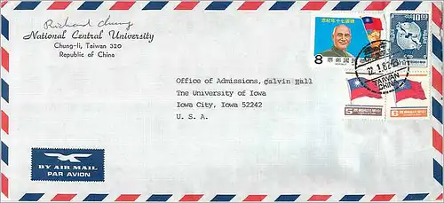 Lettre Cover for University of Iowa Chine