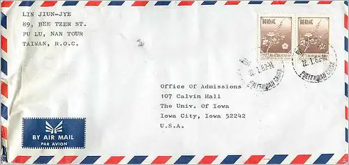 Lettre Cover for University of Iowa Chine