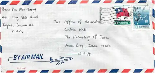 Lettre Cover Chine China University Iowa Taipei