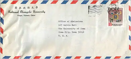 Lettre Cover Chine China University Iowa Taipei