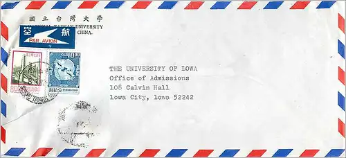 Lettre Cover Chine China University Iowa Taipei