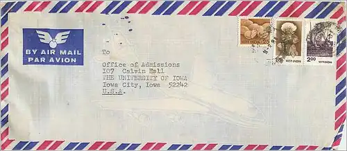 Lettre Cover Inde India University Iowa