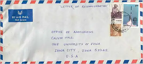 Lettre Cover Inde India University Iowa usee Espace