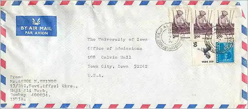 Lettre Cover Inde India University Iowa