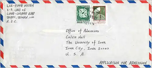 Lettre Cover Chine China University Iowa Taipei