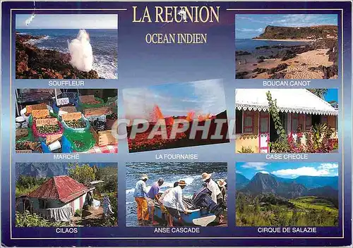 Cartes postales moderne Ile de la Reunion Souffleur Boucan Canot Marche La Fournaise Case Creole Cilaos Anse cascade Cir