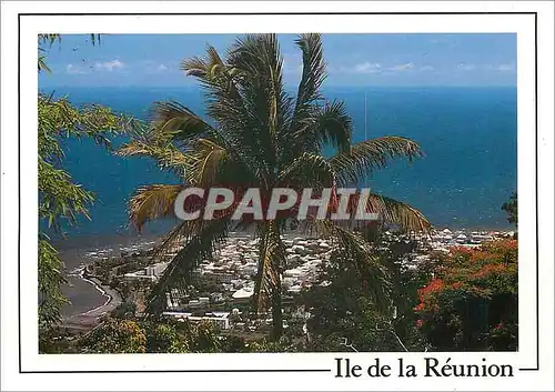 Moderne Karte Ile de la Reunion Saint Denis vu de la montagne
