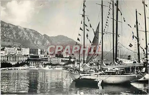 Moderne Karte Principaute de Monaco Les yachts au port Au fond Monte Carlo Bateaux