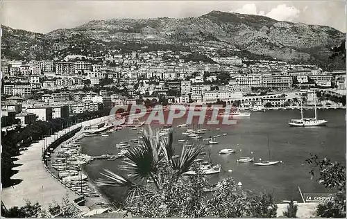 Moderne Karte Principaute de Monaco Le port vue vers Monte Carlo