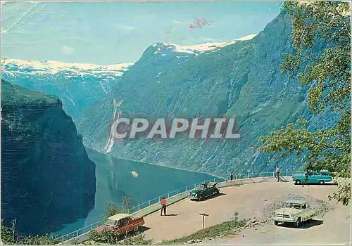 Moderne Karte Norway Geirangerfjord view from the Eagles bend towards the pulpit and waterfalls