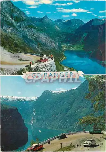 Moderne Karte Norway Geiranger seen from the Eagle Road and view from the Eagles bend towards the pulpit and t