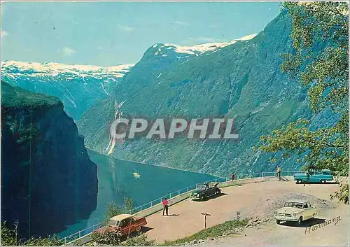 Cartes postales moderne Norway Geirangerfjord View from the Eagles Bend towards the Pulpit and the waterfalls The Seven
