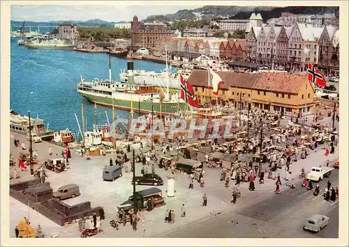 Cartes postales moderne Norway Bergen The open air Fish market Bateau