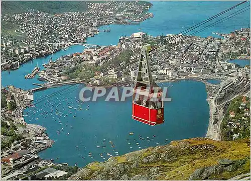 Cartes postales moderne Norway The telecabine to mount Ulriken View of the towns