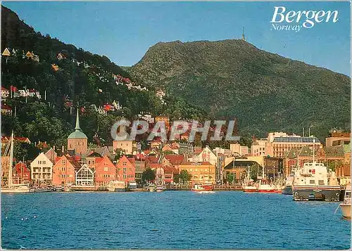 Moderne Karte Bergen Norway View of the harbour and Mount Ulrken