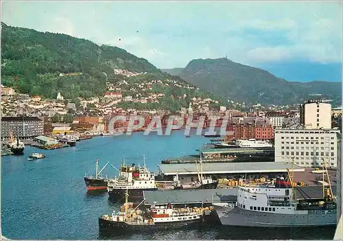 Moderne Karte Bergen Norway View over Vagen Bateaux