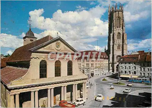 Moderne Karte Fribourg quartier du Bourg avec la cathedrale et l eglise Notre Dame