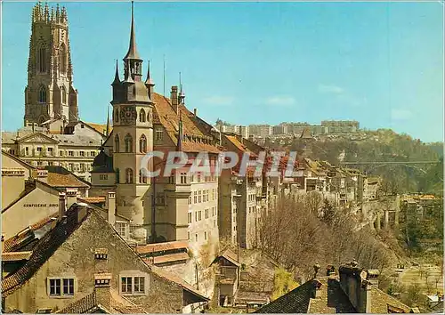 Moderne Karte Fribourg La cathedrale et une partie de la vieille ville