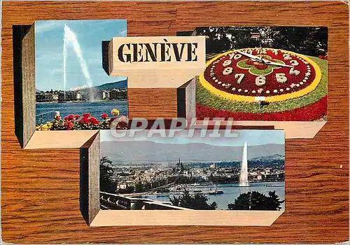 Cartes postales moderne Geneve Le jet d eau L horloge fleurie La rade
